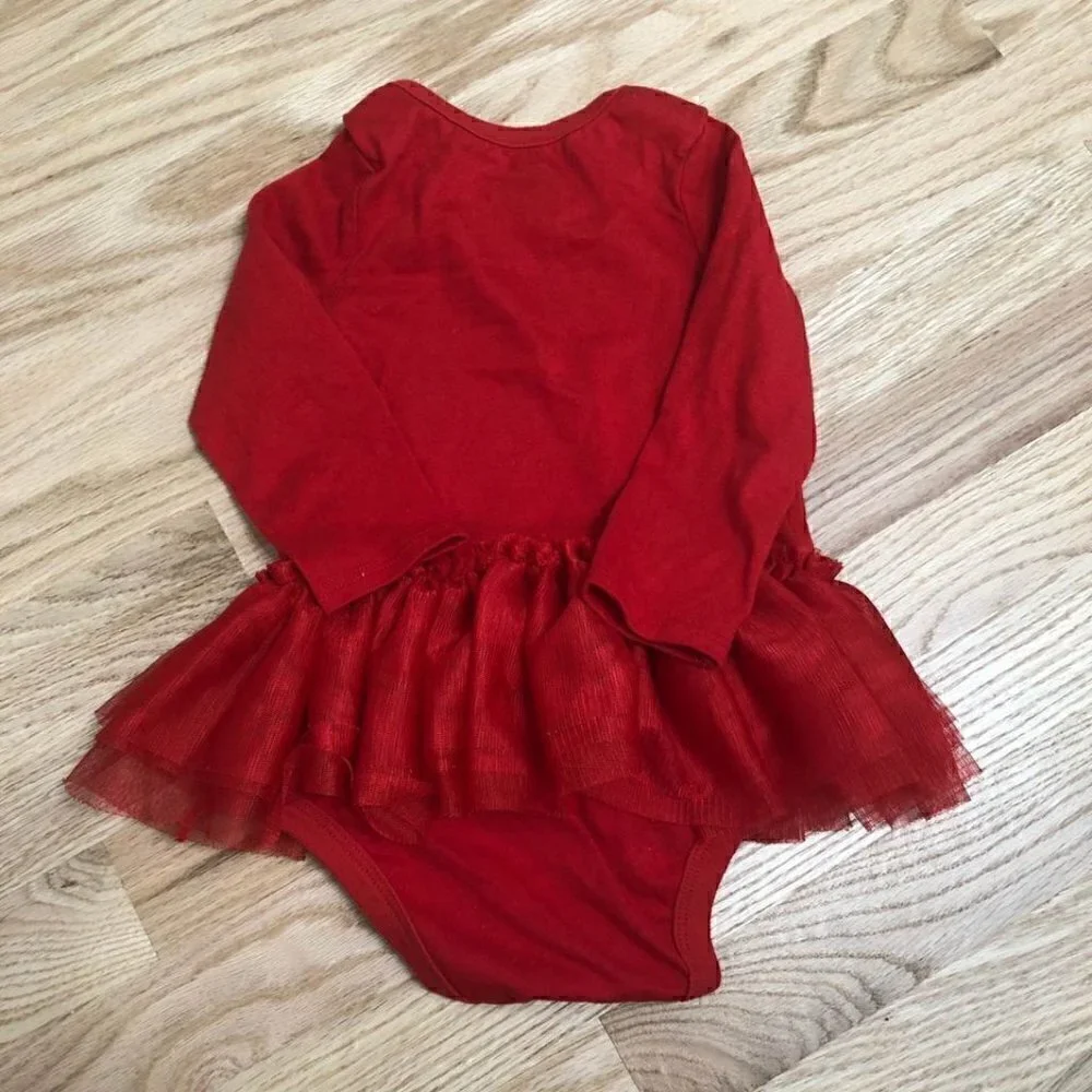 Cat & Jack Mistletoe Skirted Onesie 18 months Christmas Red Long Sleeve